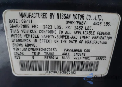 2012 Infiniti G37X from USA, damaged, VIN JN1CV6AR9CM970153